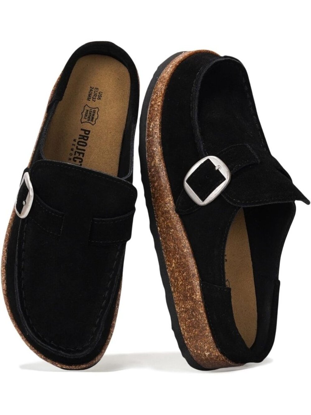 🆕Women's Black Leather Moccasin Style Clogs Memory Foam Insole Comfortable